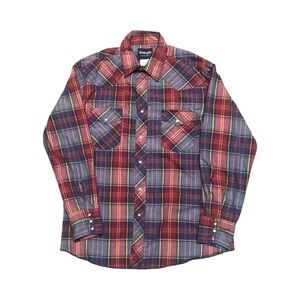 WRANGLER Western Pearl Snap Plaid Dress Shirt Size Large